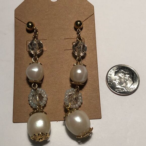 Vintage Faux Pearl & Crystal Earrings - Picture 5 of 5